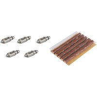 Topeak Tip Plug Repair Kit with five silver plugs and five brown repair strips on a white background.