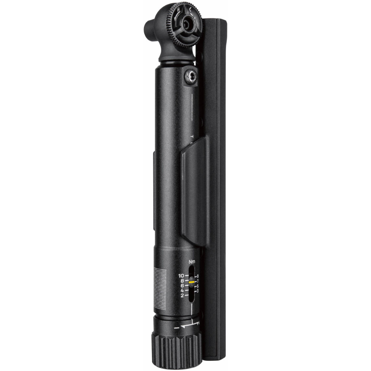 The Topeak Torq Stick is a compact, black torque wrench with a textured grip, featuring a rotating head and a scale for precise torque settings.
