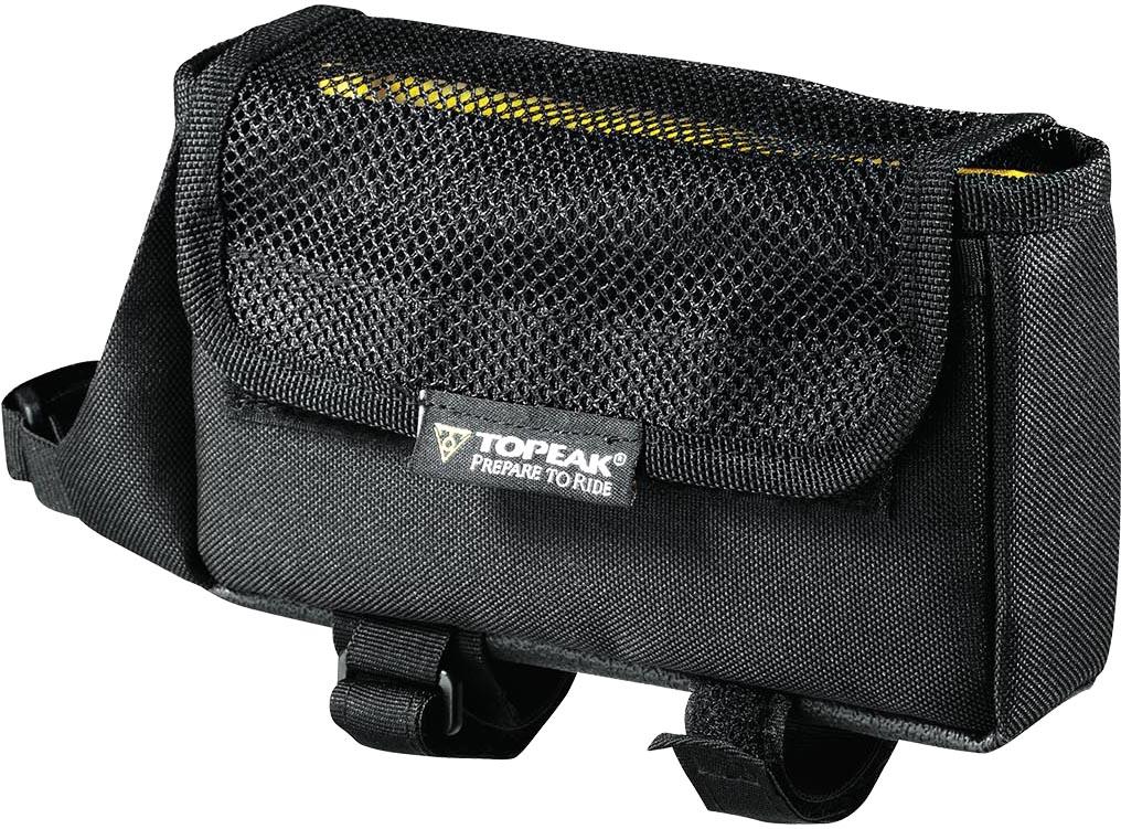 Black Topeak Tribag with mesh top, large size, featuring Velcro straps and zippered compartment.