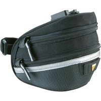Black Topeak Wedge II QuickClick Saddle Bag, medium size, with dual zippers and reflective strip.