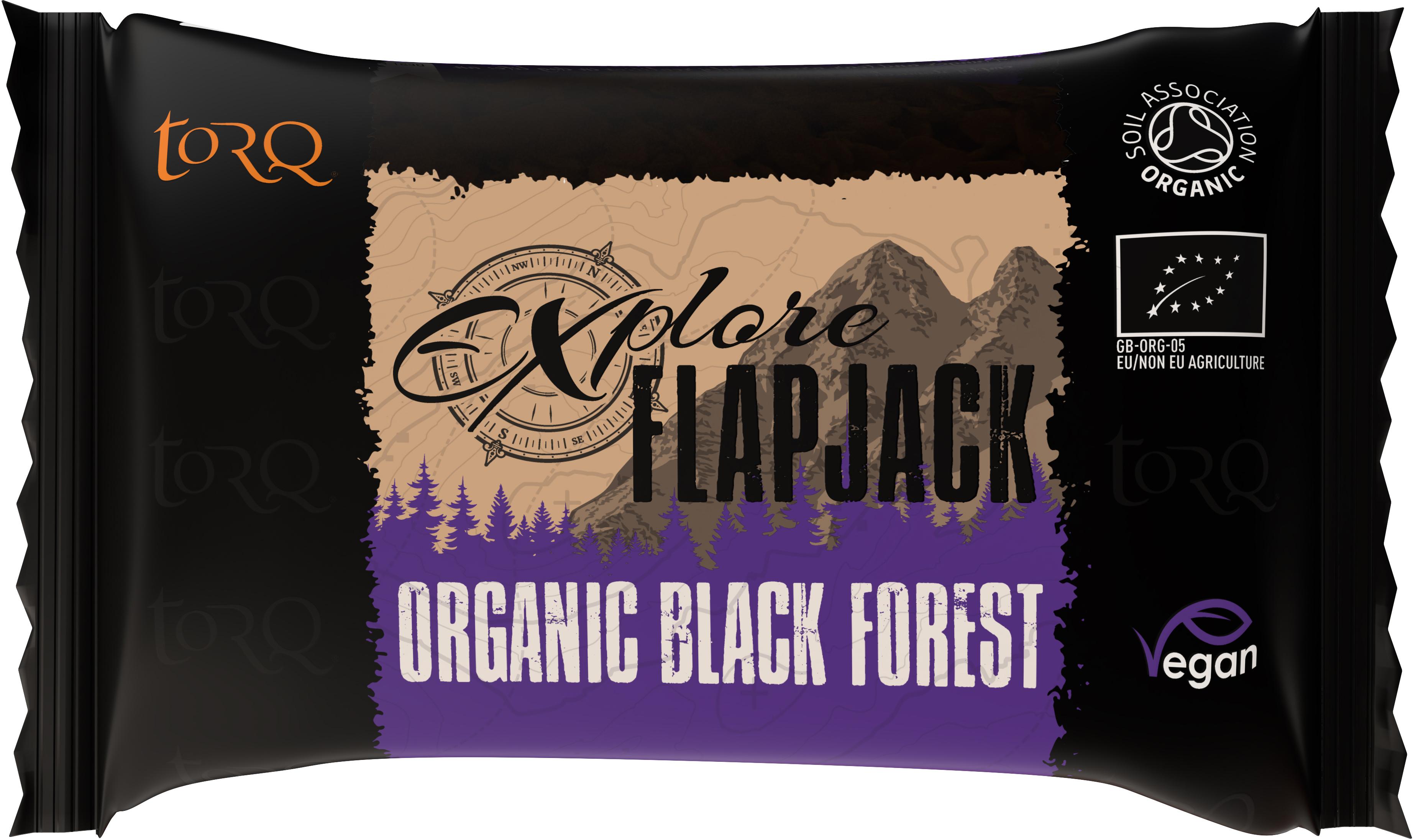 TORQ Explore Bakewell Slice bar in black wrapper with purple accents and organic certification.