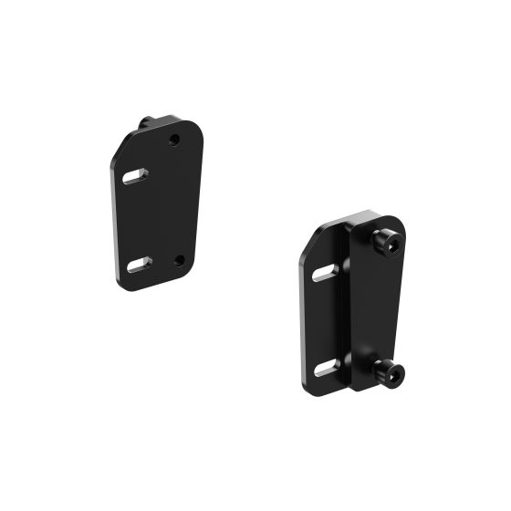 Black aluminum wheel mount with two elongated holes for adjustable fitting, designed specifically for Simagic M10 racing wheels, featuring a sleek, sturdy design.
