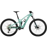 Mint green Trek Fuel EXe 5 mountain bike with full suspension, black tires, and ergonomic seat.