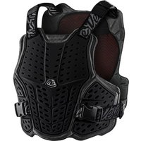 Black Troy Lee Designs MTB chest protector with perforated panels, adjustable straps, and logo detailing.