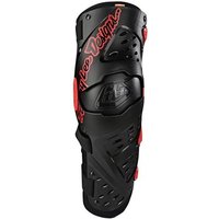 Black and red Troy Lee Designs Triad MTB knee/shin guards with hard shell and ventilation holes.