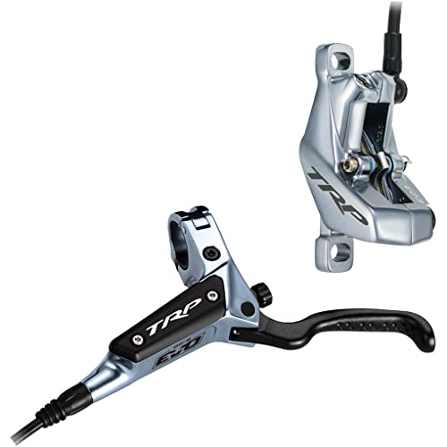 Right-hand TRP DH-R EVO hydraulic disc brake in grey, featuring a sleek aluminum lever, ergonomic grip, and a compact caliper design for optimal braking performance.
