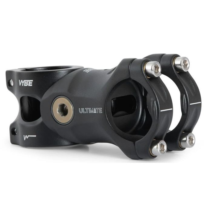 Black aluminum USE Vybe Suspension Stem, 90mm length, featuring a sleek design with adjustable clamps and a central mounting bolt for enhanced stability.