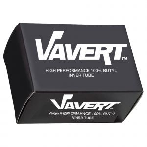 Black box packaging featuring bold white text that reads "Vavert" and "HIGH PERFORMANCE 100% BUTYL INNER TUBE," indicating a 700c inner tube suitable for 28-35c tires.