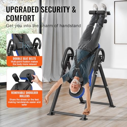 VEVOR Inversion Table, 300 lbs Capacity Heavy Duty Inversion Table, Decompression Back Stretcher Machine, Strength Training Equipment with Headrest, Ankle Lock, Adjustable Protective Belt, Blue/Black - image 3