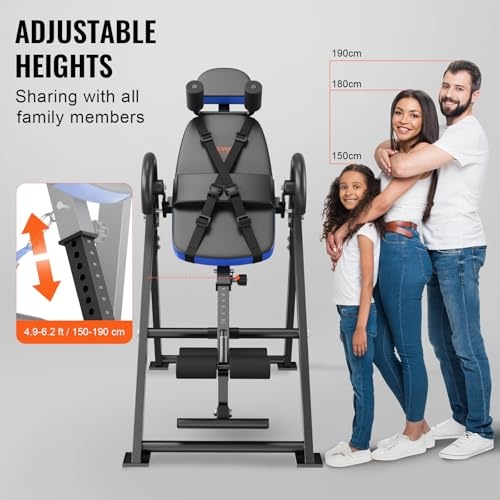 VEVOR Inversion Table, 300 lbs Capacity Heavy Duty Inversion Table, Decompression Back Stretcher Machine, Strength Training Equipment with Headrest, Ankle Lock, Adjustable Protective Belt, Blue/Black - image 5