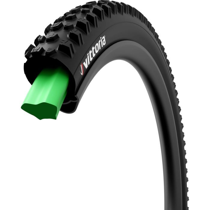 Vittoria Air-Liner Protect E-Bike Tyre Insert in 27.5-inch size, featuring a black rubber exterior and a distinctive green foam insert for enhanced protection and performance.