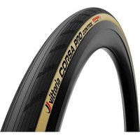 Black and tan Vittoria Corsa Pro Control G2.0 TLR 700c tyre with textured tread and bold branding.