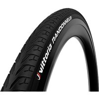 Black Vittoria Randonneur Rigid 700c urban tyre with textured tread and white branding on the sidewall.