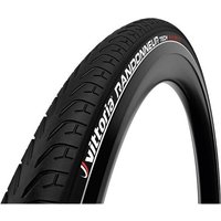 Black Vittoria Randonneur Tech G2.0 Rigid 700c urban tyre with textured tread and white sidewall branding.