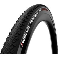 Black Vittoria Terreno Dry G2.0 TLR Tyre, 700 x 38, with textured tread and white logo on the sidewall.
