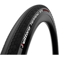Black Vittoria Terreno Zero G2.0 gravel tyre with hexagonal tread pattern and white sidewall branding.