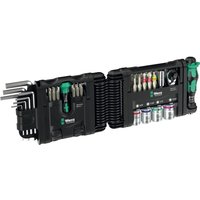 Wera Tool Check 50 Piece Kit, black case, green-handled tools, assorted bits, sockets, and hex keys.
