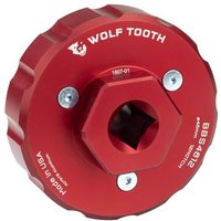 Red Wolf Tooth bottom bracket tool with hexagonal center and engraved branding.