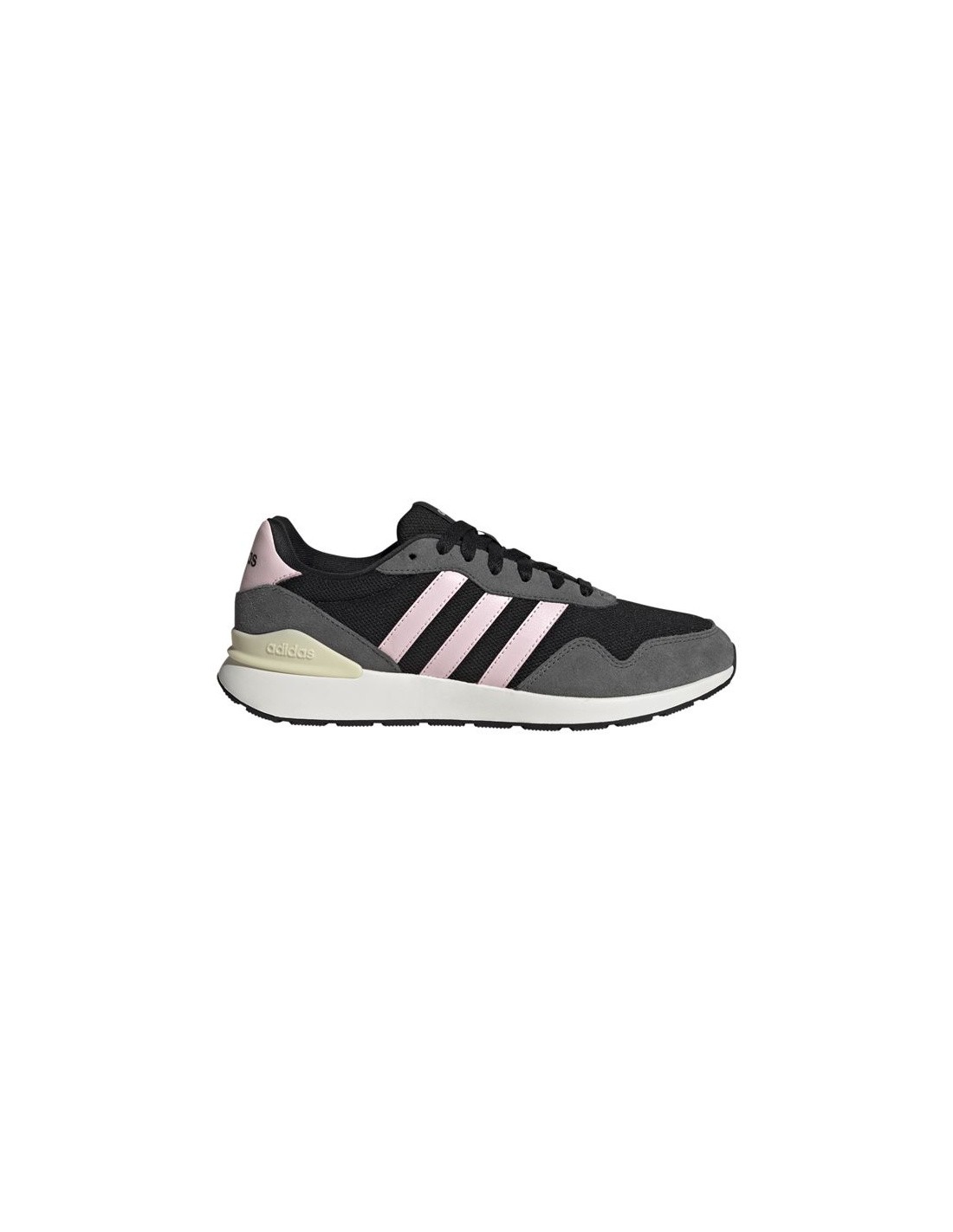 Women's Adidas 60s 4.0 trainers featuring a black suede and mesh upper, pink three-stripe design, and a grey rubber sole for a retro sporty look.