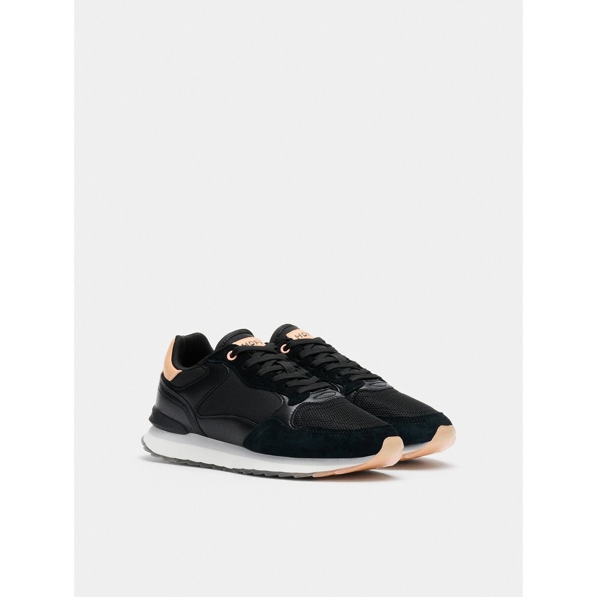 Black and peach women's trainers by Hoff, featuring a combination of suede and mesh materials, with a sleek design and contrasting white sole.