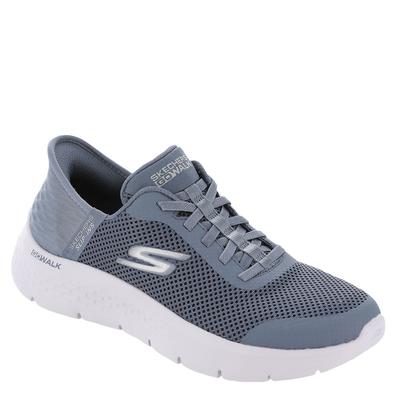 Women's Skechers GO WALK Flex sneakers in blue, featuring a breathable mesh upper, slip-on design, and a cushioned white outsole for comfort and support.