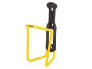 Yellow Zefal Aluplast 124 bottle cage featuring a sturdy plastic holder and a lightweight aluminum frame, designed to securely hold water bottles on bicycles.
