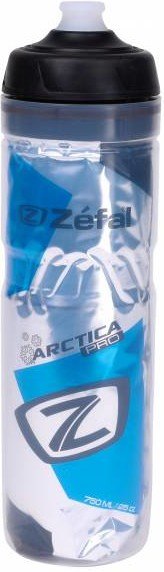 Silver and blue Zefal Arctica Pro 750ml sports bottle with a black cap, featuring a sleek design and the Zefal logo prominently displayed.