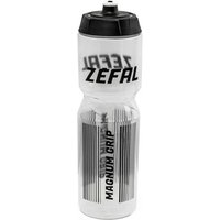 Clear Zefal Magnum water bottle 975ml with black cap, bold Zefal logo, and vertical "Magnum Grip" text on the side.