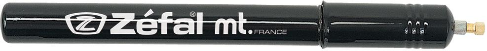 Black Zefal Mt aluminium bike frame fit hand pump, 300mm, with white logo and brass nozzle.