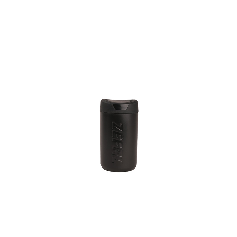 Black Zefal Z Box Tool Bottle S with a sleek, cylindrical design and a secure, fitted lid, featuring the embossed "Zefal" logo on the front.