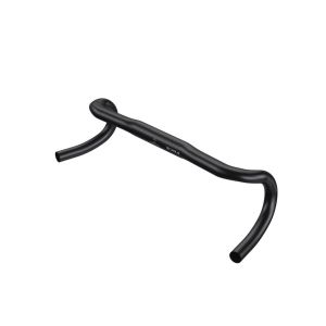 Bead blast black aluminum drop handlebar with a 31.8mm clamp diameter and 46cm width, featuring a sleek, aerodynamic design for enhanced performance.