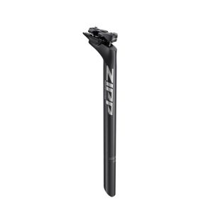 Black Zipp Service Course seatpost, 31.6mm diameter, features a sleek design with a 20mm offset and a durable aluminum construction, showcasing the Zipp logo prominently.