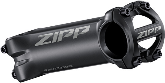 Zipp Service Course SL Stem in matte black aluminum, featuring a 120mm length, 17-degree angle, and prominent silver Zipp branding on the side.