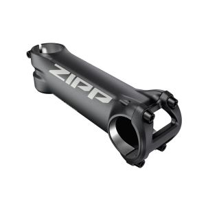 Black Zipp Service Course Stem, 120mm length, featuring a sleek aluminum design with a prominent silver "ZIPP" logo and a sturdy clamp for handlebars.