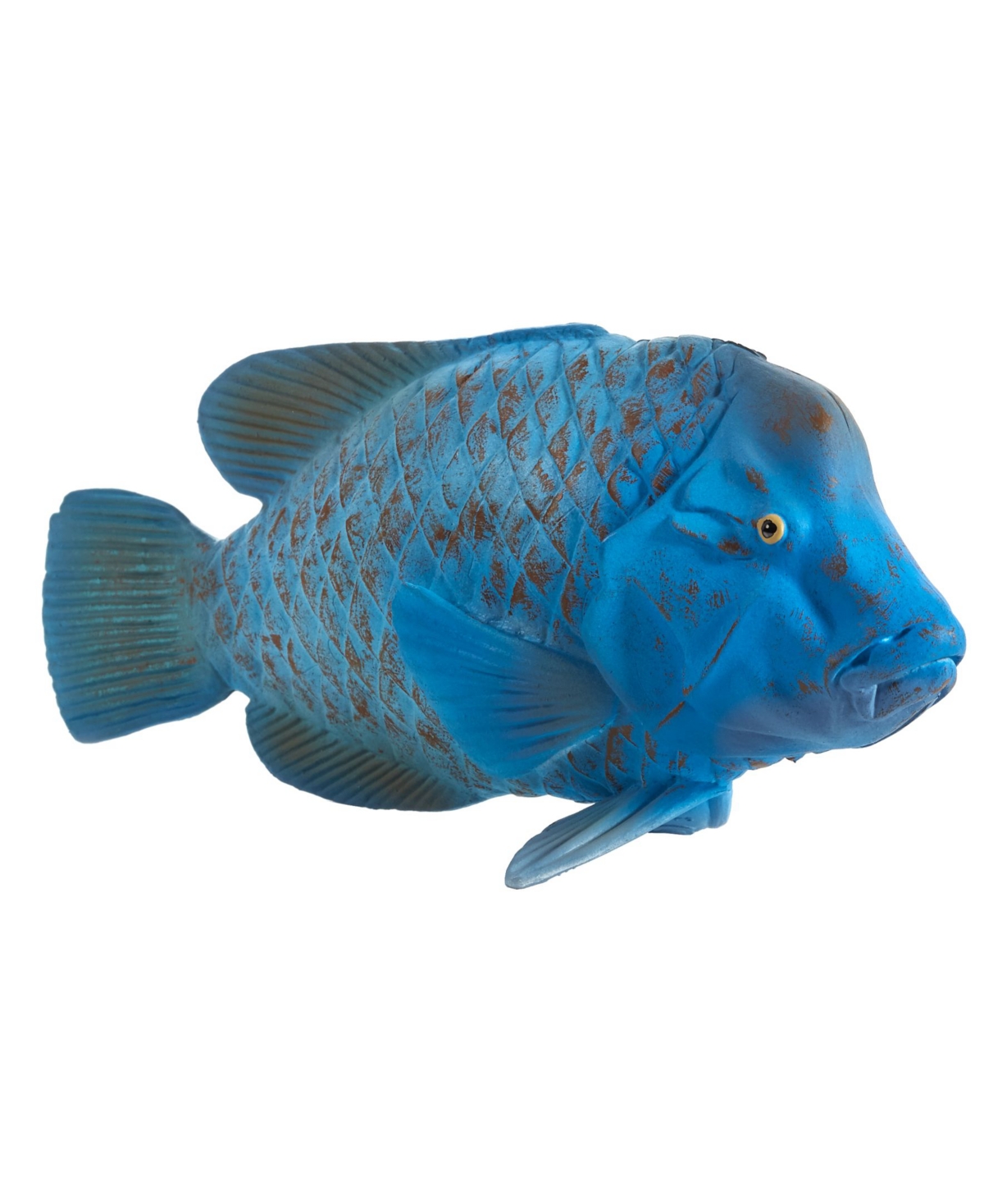 Realistic blue grouper figurine with textured scales, a prominent dorsal fin, and detailed facial features, crafted from durable material with a vibrant blue and subtle brown color scheme.