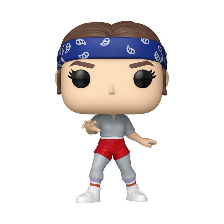 Eleven Funko POP Vinyl figure features a stylized character with brown hair, a blue bandana, gray top, red shorts, and white sneakers, capturing her iconic look from Stranger Things.