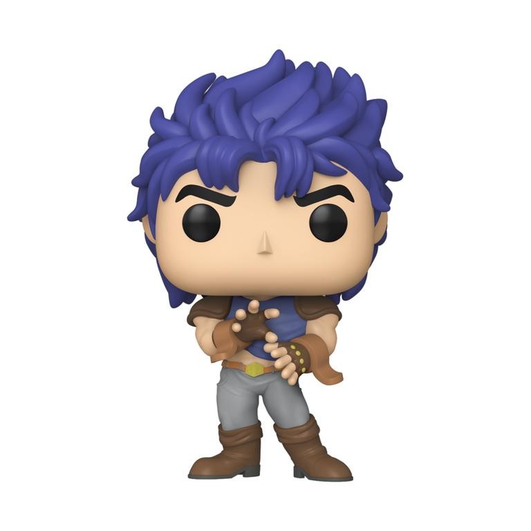 Jonathan Joestar Funko POP Vinyl figure with spiky purple hair, wearing a blue sleeveless shirt, gray pants, and brown boots, posed with hands slightly raised.