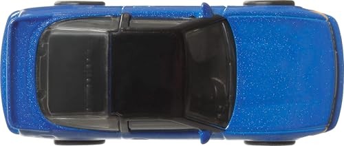 Blue die-cast model of a Nissan Sileighty with a glossy finish, featuring a black roof and detailed wheels, showcasing the Hot Wheels Premium Modern Classics design.