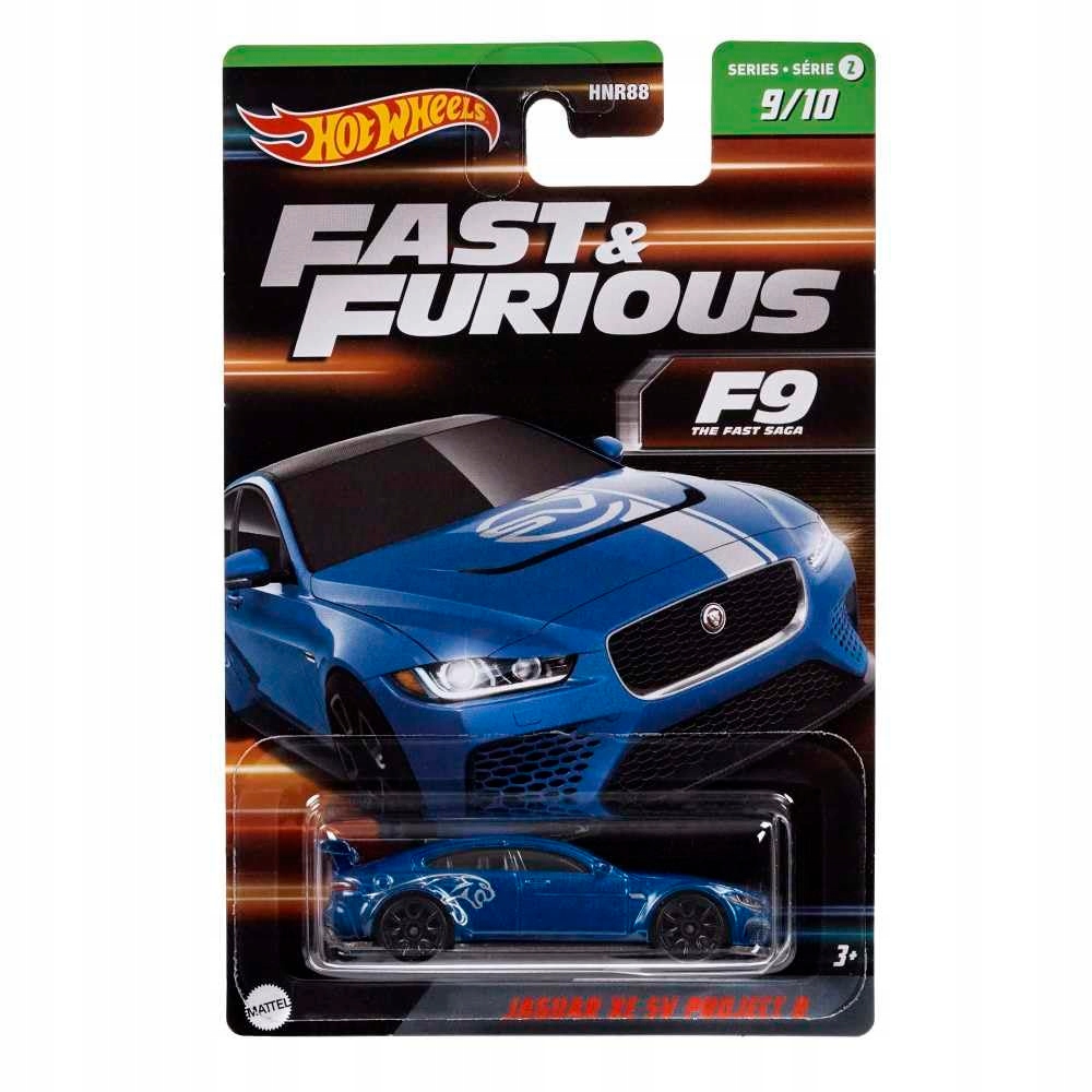 Blue die-cast car featuring a sleek design with racing decals, packaged on a card with "Fast & Furious" branding and a prominent image of the car from the movie.