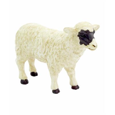 Black-faced sheep toy figure with a textured white body, black face, and dark hooves, made from durable plastic, ideal for play or display.