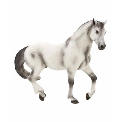 Grey Andalusian stallion model toy figure with a detailed mane and tail, featuring a glossy finish and realistic proportions, showcasing a proud stance.
