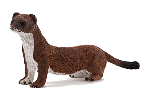 Realistic hand-painted stoat ferret figurine featuring a brown body with a white underbelly, crafted from durable material, showcasing detailed fur texture and lifelike expression.