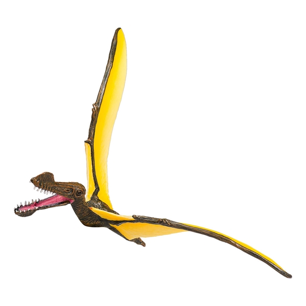 Realistic Tropeognathus figurine in brown and yellow, featuring intricate detailing, a wide wingspan, and sharp teeth, crafted from durable material for wildlife enthusiasts.