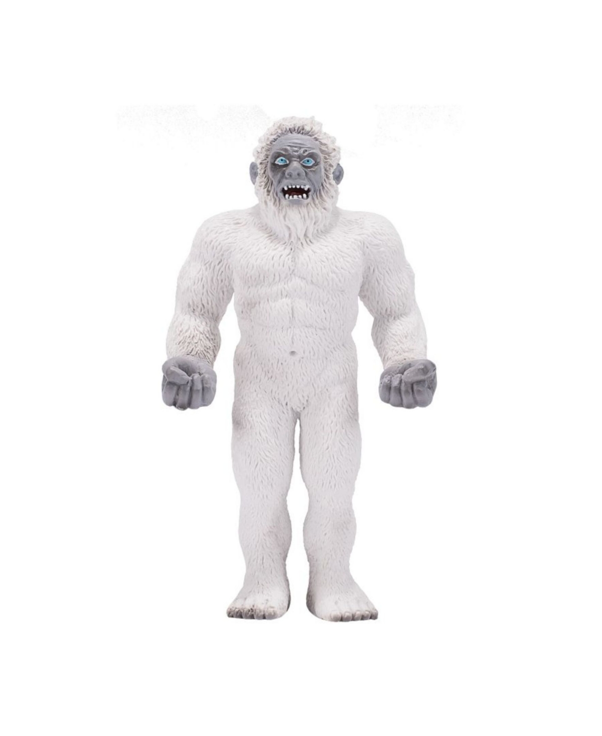 Hand-painted Sasquatch figure with a white furry body, muscular build, gray hands, and a fierce expression, showcasing intricate details in a fantasy creature design.