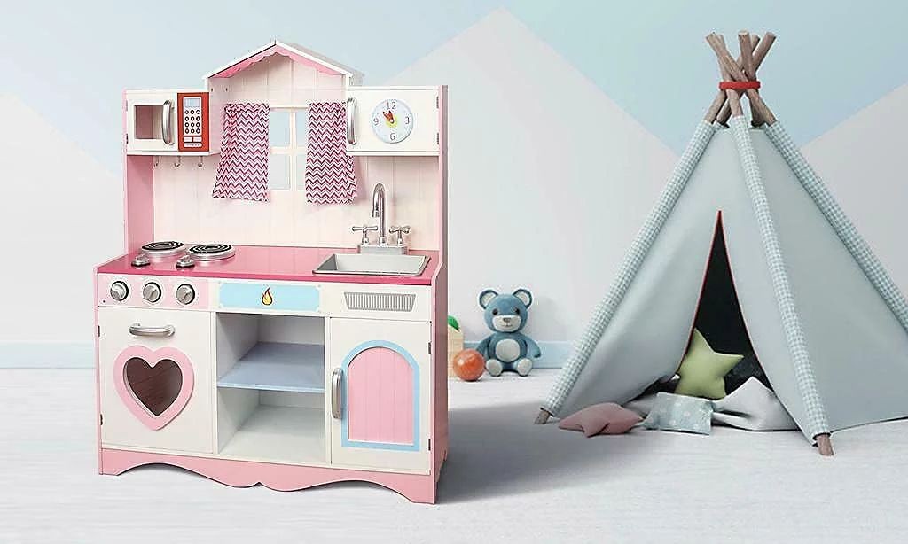 Pink Kids Wooden Kitchen Pretend Playset - image 3