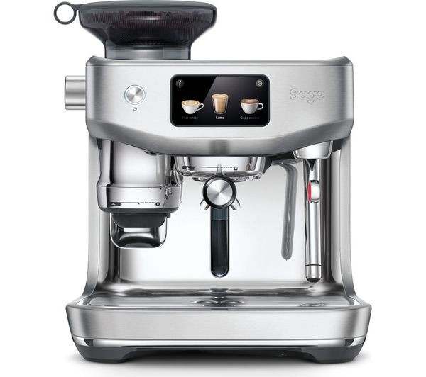 Sage SES985 the Oracle Jet Coffee Machine in stainless steel features a sleek design, digital display, steam wand, and dual boiler system for precise brewing.