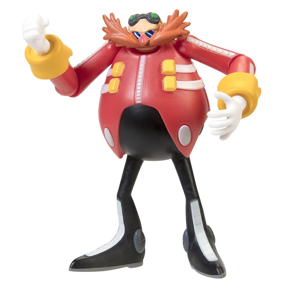 Dr. Eggman figure stands 6cm tall, featuring a red coat with white stripes, yellow gloves, and black pants, with green goggles and a confident pose.