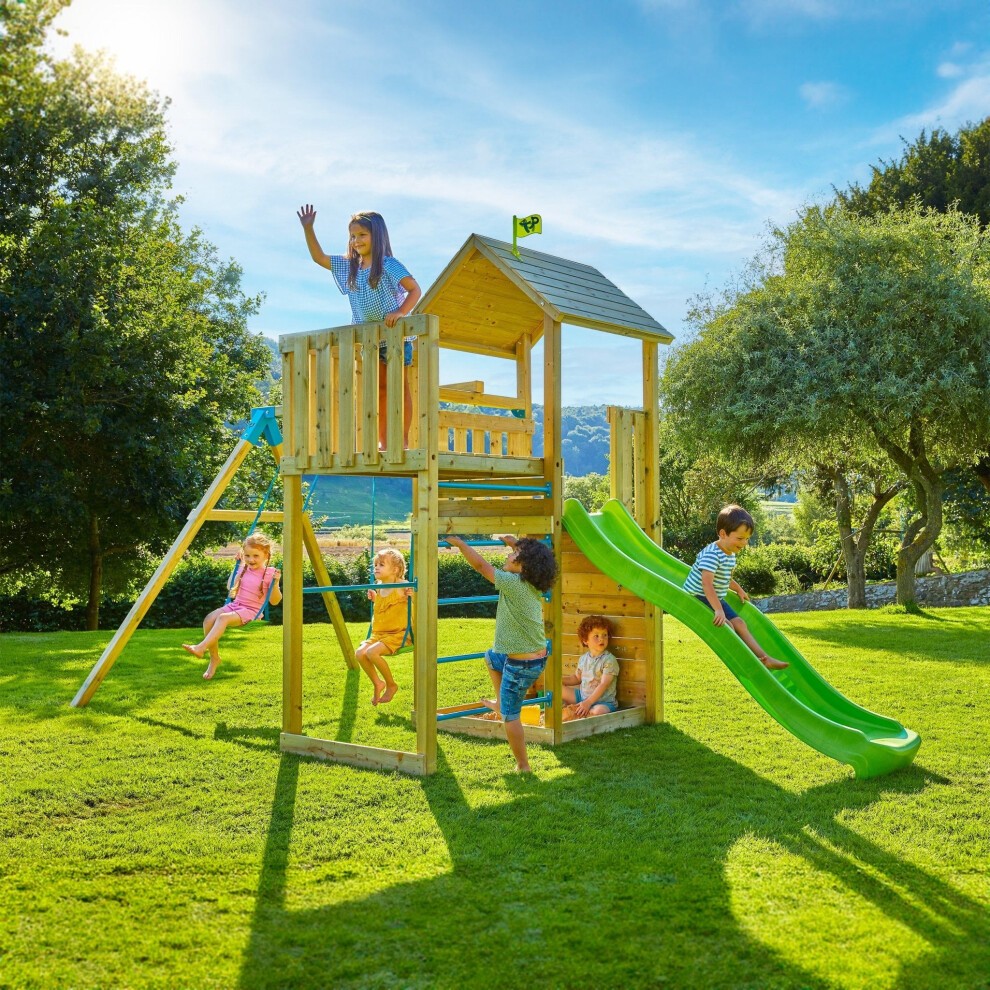 TP Skywood Kids Wooden Climbing Frame with Sky Deck Double Swing and Slide - image 2