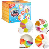 Baff Bombz set with rainbow, rocket, star, and unicorn bath bombs in colorful packaging by Zimpli Kids Ltd.