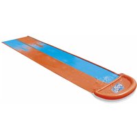 Orange and blue Bestway H2OGO! Double Slide with splash pool and dual lanes for sliding fun.